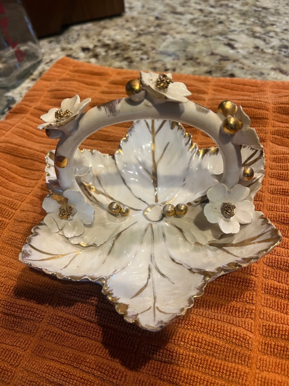 Italian Florintina porcelain dish.  Gold Accents and Floral Handle
